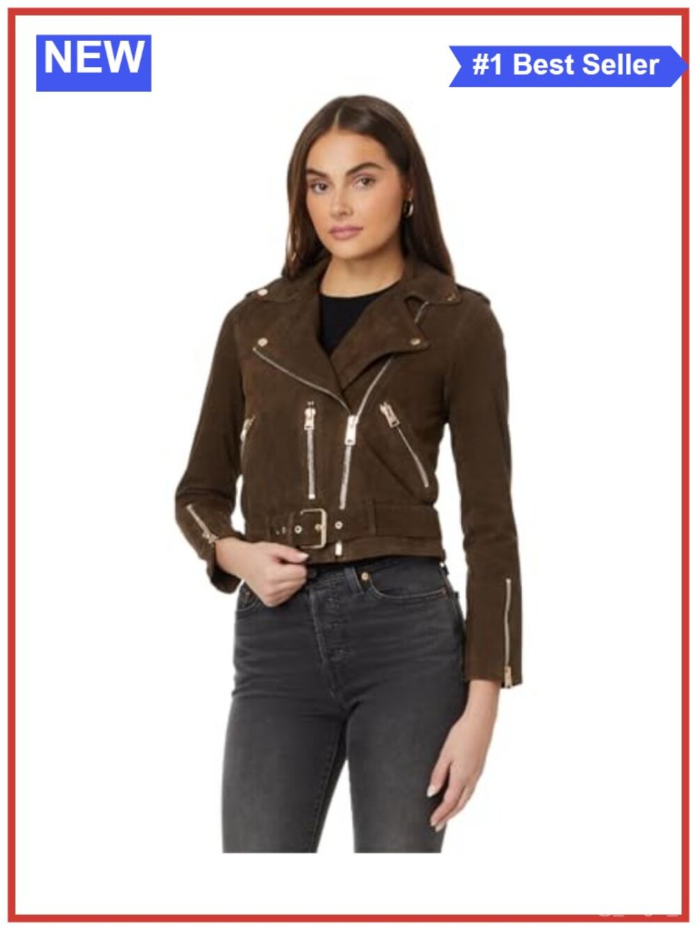Suede Biker Jacket Slim Fit Aviator Moto Coat